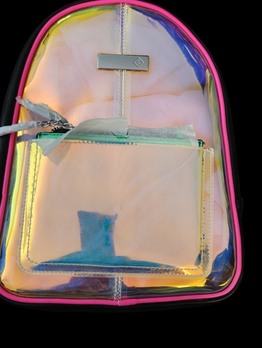 Iridescent Clear Backpack with Pink Trim & Multi Colors》 Nwt